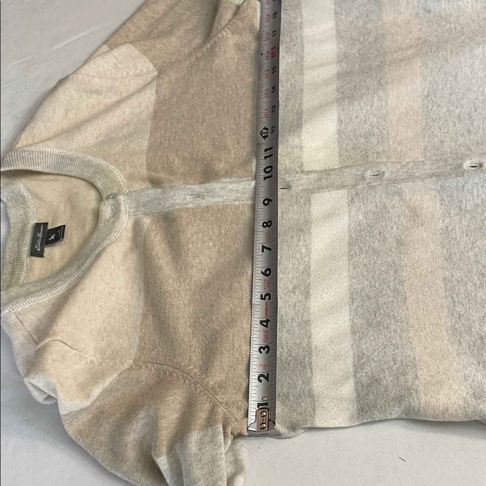 Women’s EUC EDDIE BAUER Neutral Large Striped Button-Front Cardigan Sz L. - Picture 7 of 12